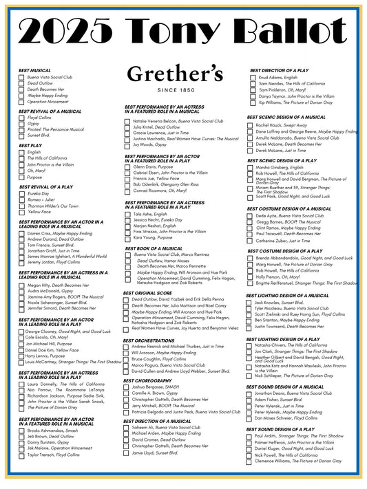 Tony 2025 Ballot